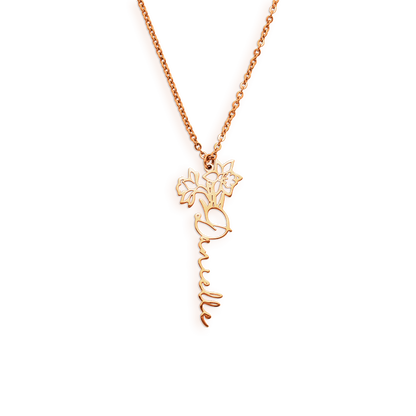 Collier avec nom de fleur de naissance