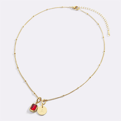 Baguette Birthstone & Initial Necklace