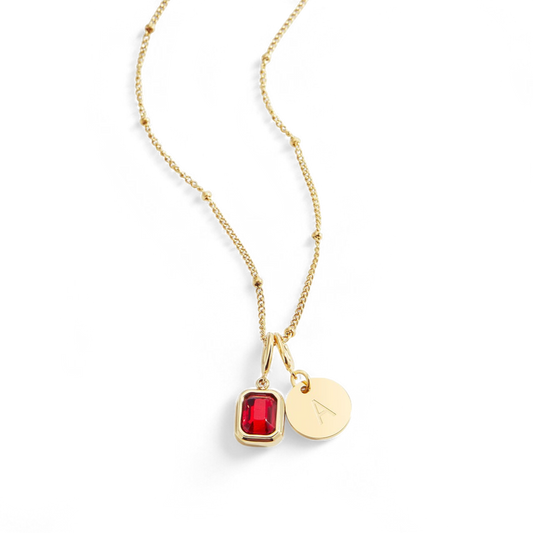 Baguette Birthstone & Initial Necklace