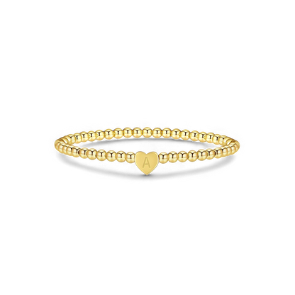 Gold Beaded Bracelet with Heart Initial