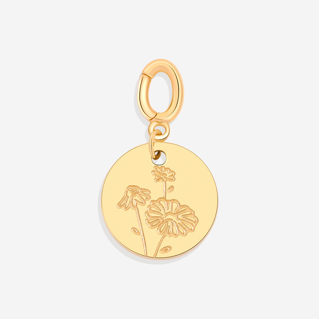 Gravierter Geburtsblumen-Scheiben-Charm