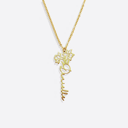 Collier avec nom de fleur de naissance