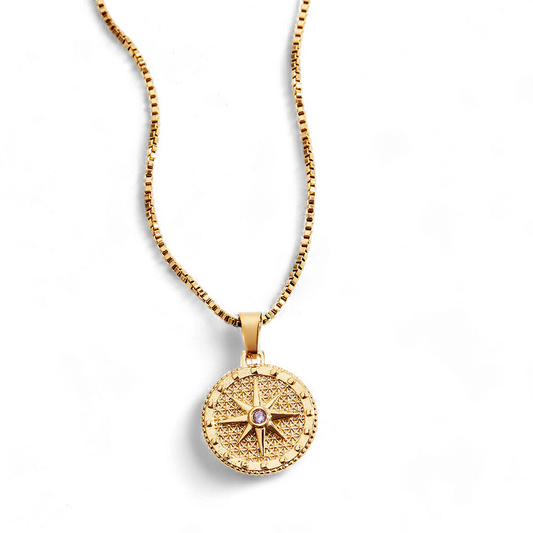 Collier pendentif boussole avec pierre de naissance