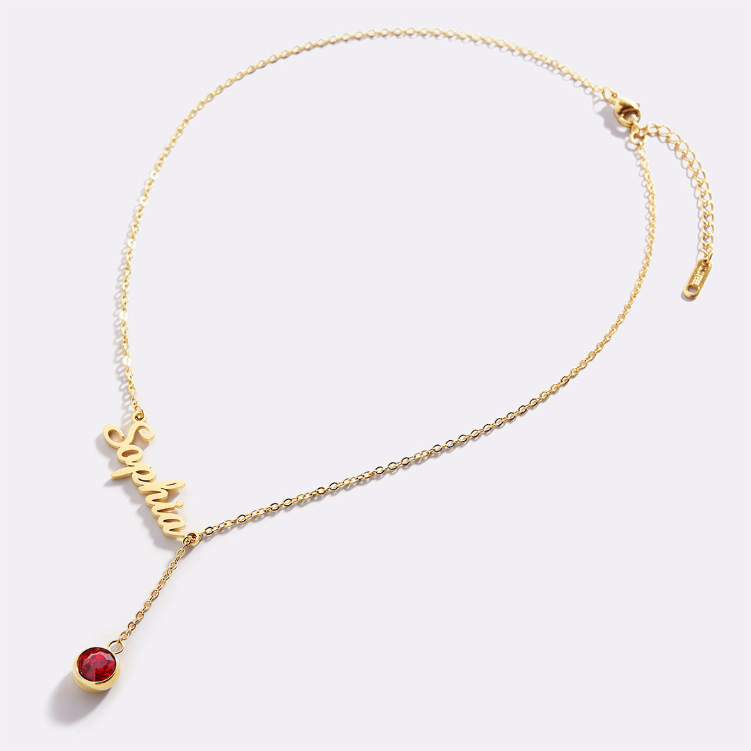 Collier Lariat avec pierre de naissance et nom