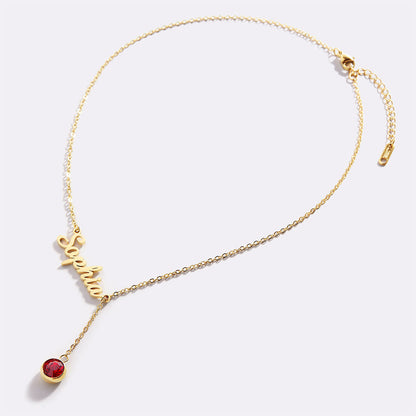 Collier Lariat avec pierre de naissance et nom