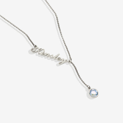 Collier Lariat avec pierre de naissance et nom