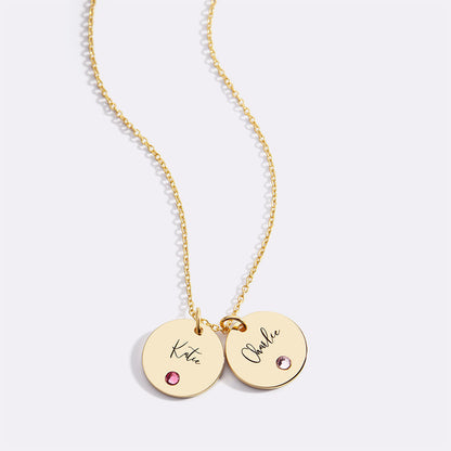 Collier disque avec pierre de naissance et nom