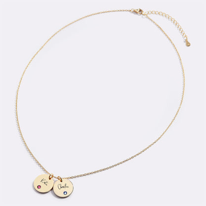 Collier disque avec pierre de naissance et nom