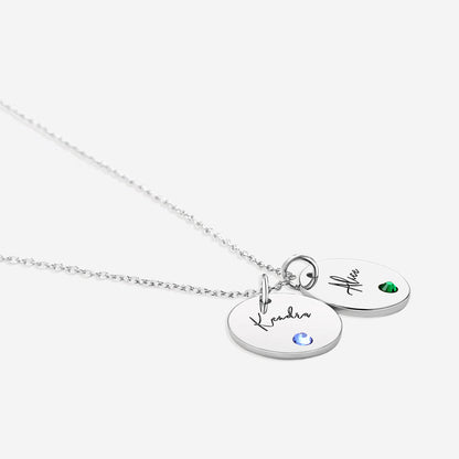 Collier disque avec pierre de naissance et nom