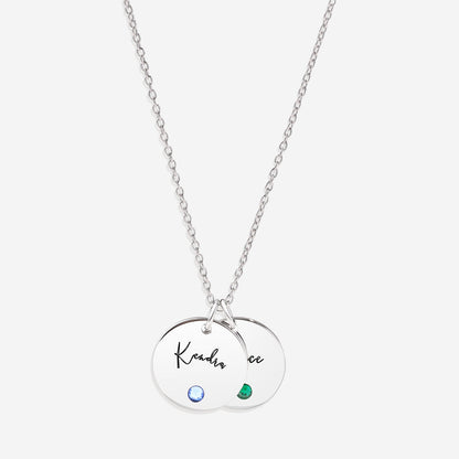 Collier disque avec pierre de naissance et nom