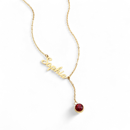 Collier Lariat avec pierre de naissance et nom