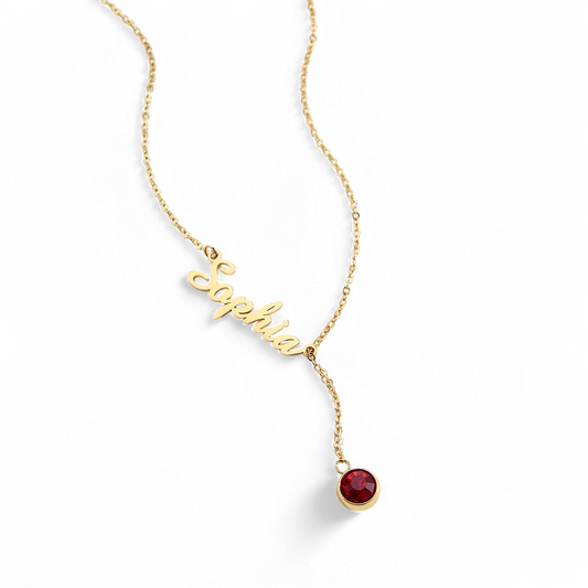 Collier Lariat avec pierre de naissance et nom