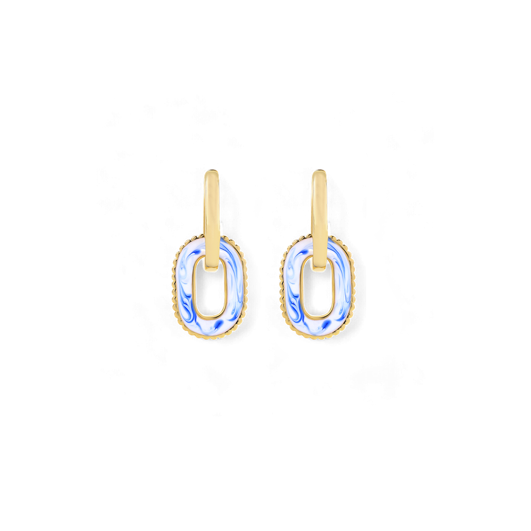 Boucles d'oreilles à maillons en porcelaine bleue