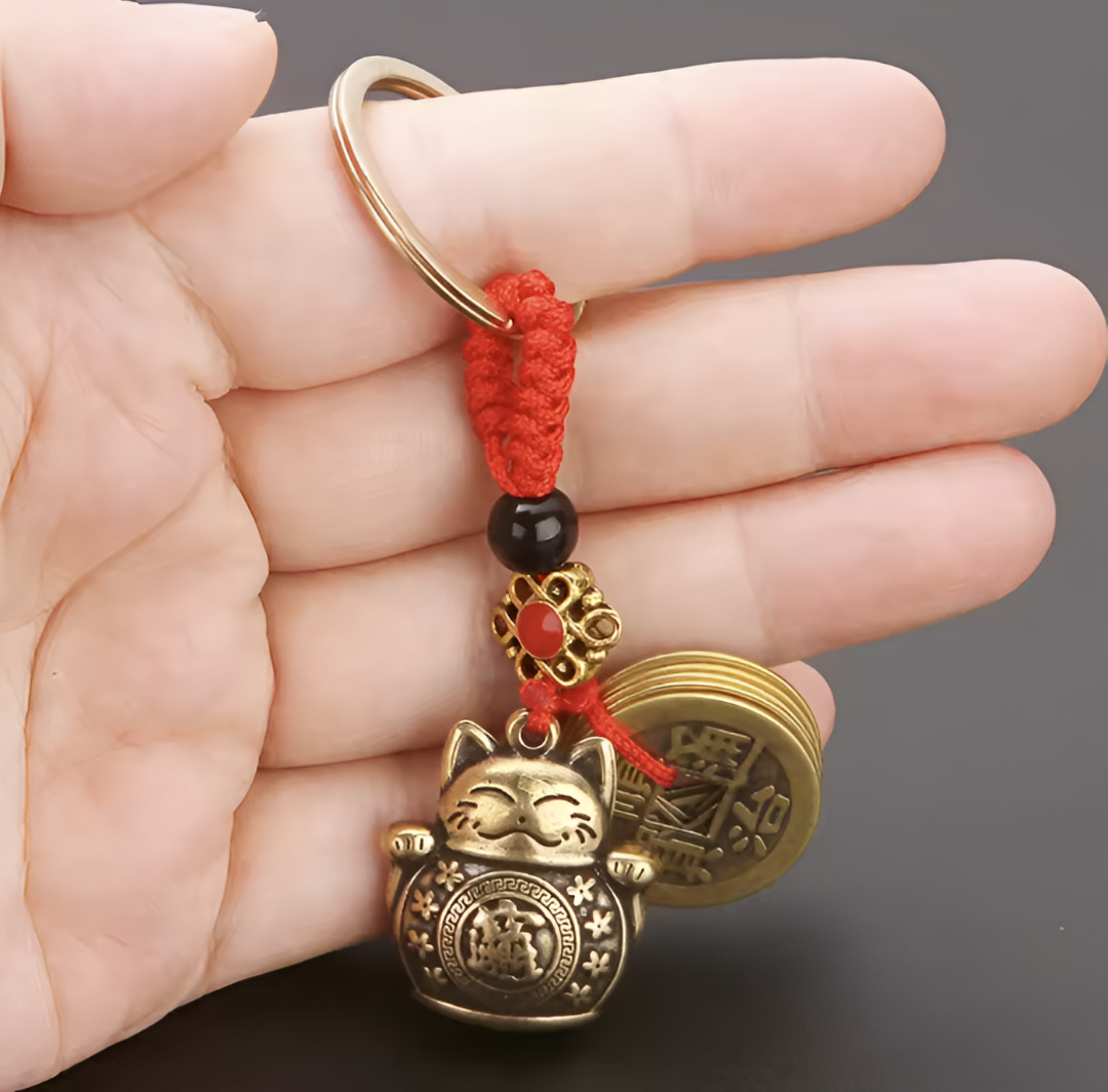 Vintage Lucky Cat Feng Shui Keychain