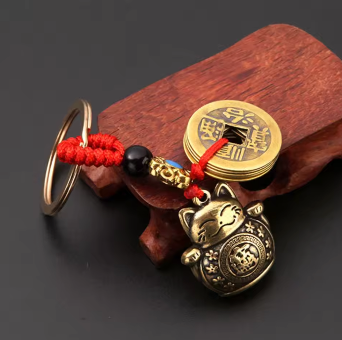 Vintage Lucky Cat Feng Shui Keychain