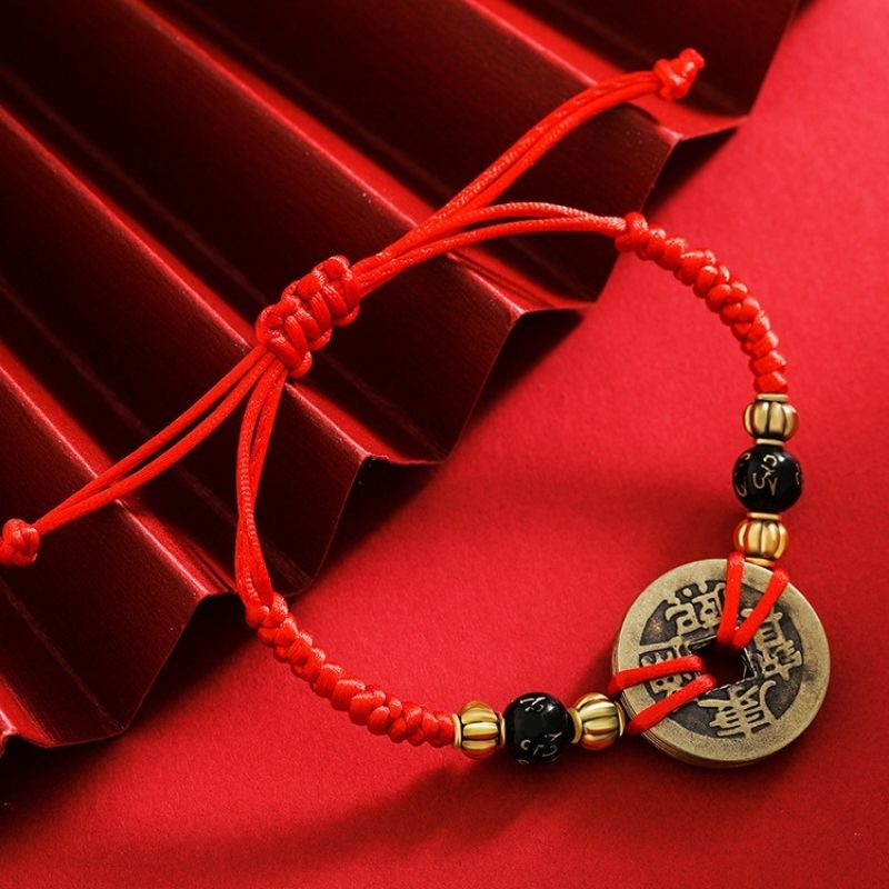 Chinesisches Glücksmünzen-Armband - Fünf Kaisermünzen Feng Shui