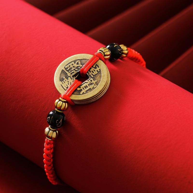 Chinesisches Glücksmünzen-Armband - Fünf Kaisermünzen Feng Shui