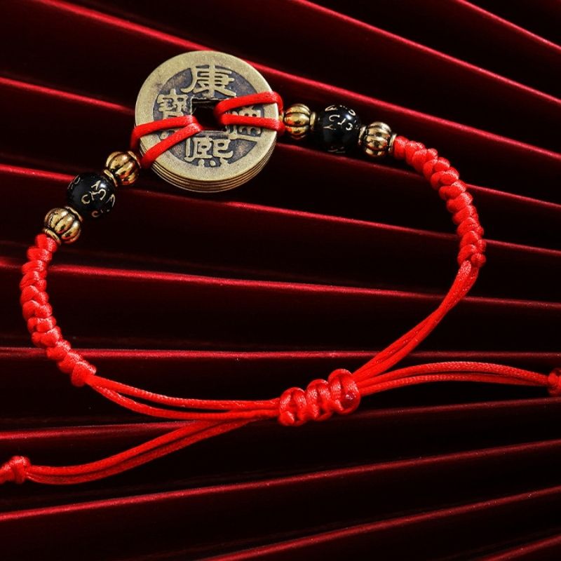 Chinesisches Glücksmünzen-Armband - Fünf Kaisermünzen Feng Shui