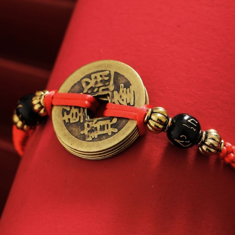 Chinesisches Glücksmünzen-Armband - Fünf Kaisermünzen Feng Shui