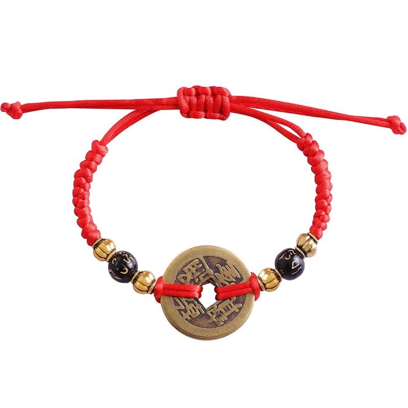 Chinesisches Glücksmünzen-Armband - Fünf Kaisermünzen Feng Shui