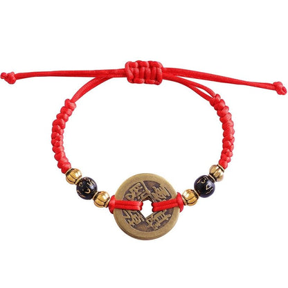 Chinesisches Glücksmünzen-Armband - Fünf Kaisermünzen Feng Shui