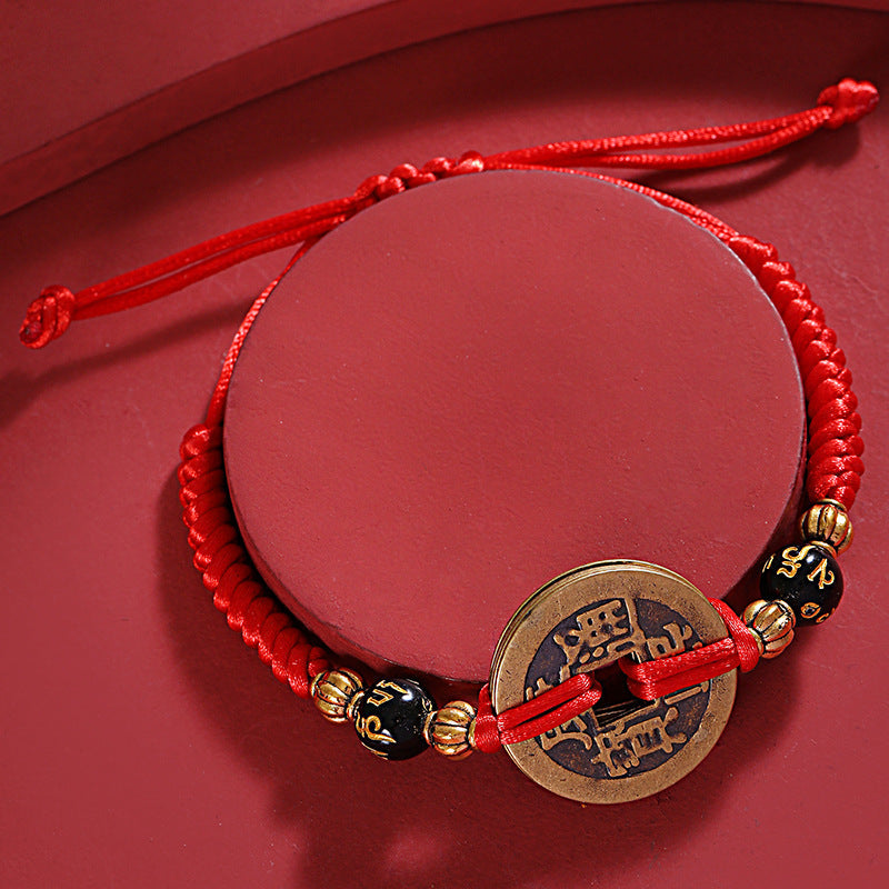 Chinesisches Glücksmünzen-Armband - Fünf Kaisermünzen Feng Shui
