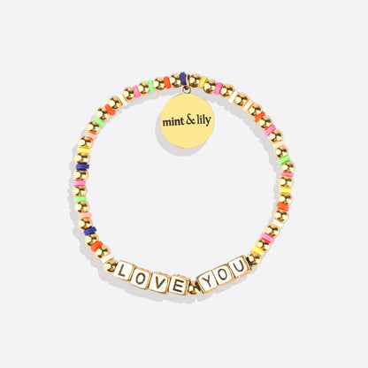 Bracelet d'amitié personnalisé en perles arc-en-ciel dorées et imperméables