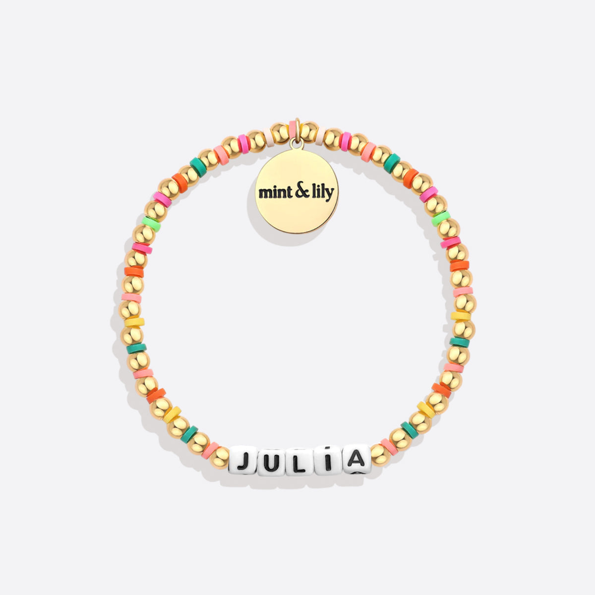 Bracelet d'amitié personnalisé en perles arc-en-ciel dorées et imperméables