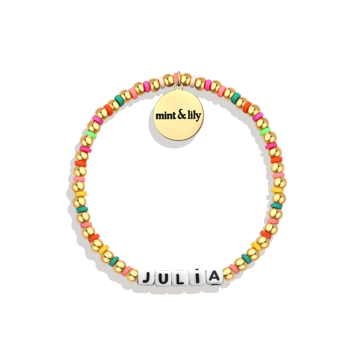 Bracelet d'amitié personnalisé en perles arc-en-ciel dorées et imperméables