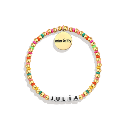 Bracelet d'amitié personnalisé en perles arc-en-ciel dorées et imperméables