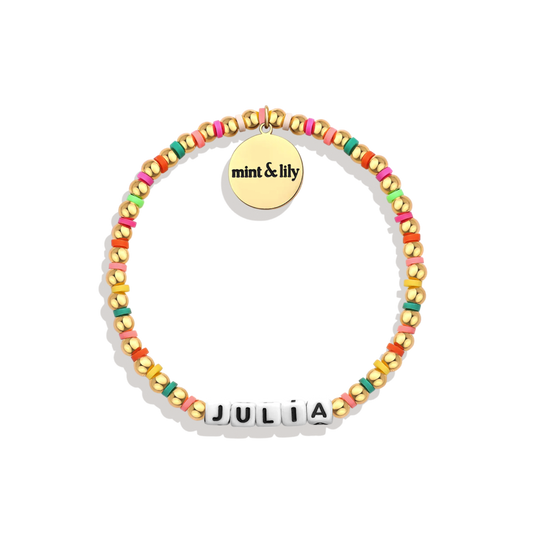 Bracelet d'amitié personnalisé en perles arc-en-ciel dorées et imperméables