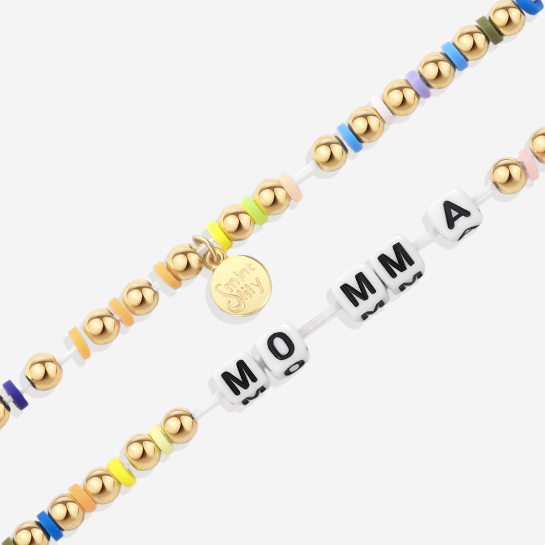 Bracelet d'amitié personnalisé en perles arc-en-ciel dorées et imperméables