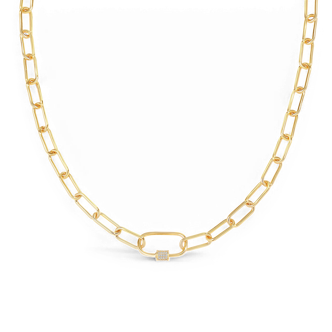 Collier à maillons avec fermoir mousqueton pavé