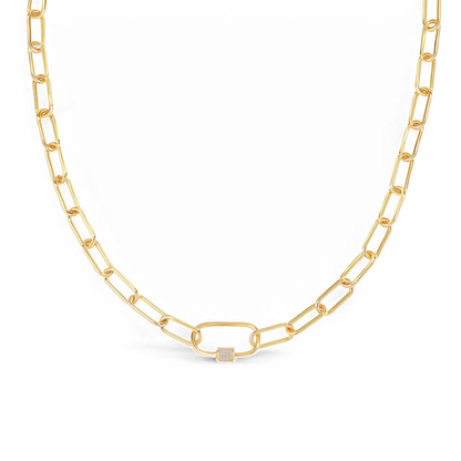 Collier à maillons avec fermoir mousqueton pavé