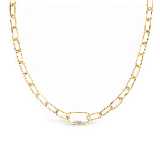 Collier à maillons avec fermoir mousqueton pavé