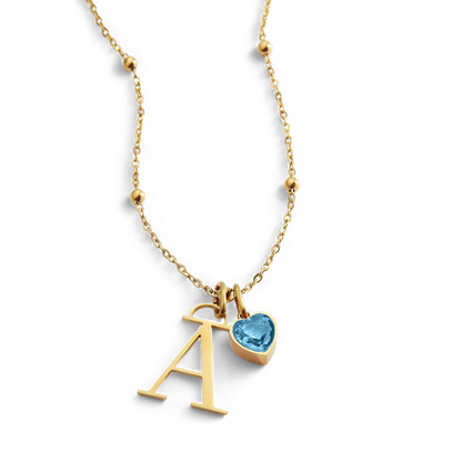 Initial & Birthstone Droplet Necklace