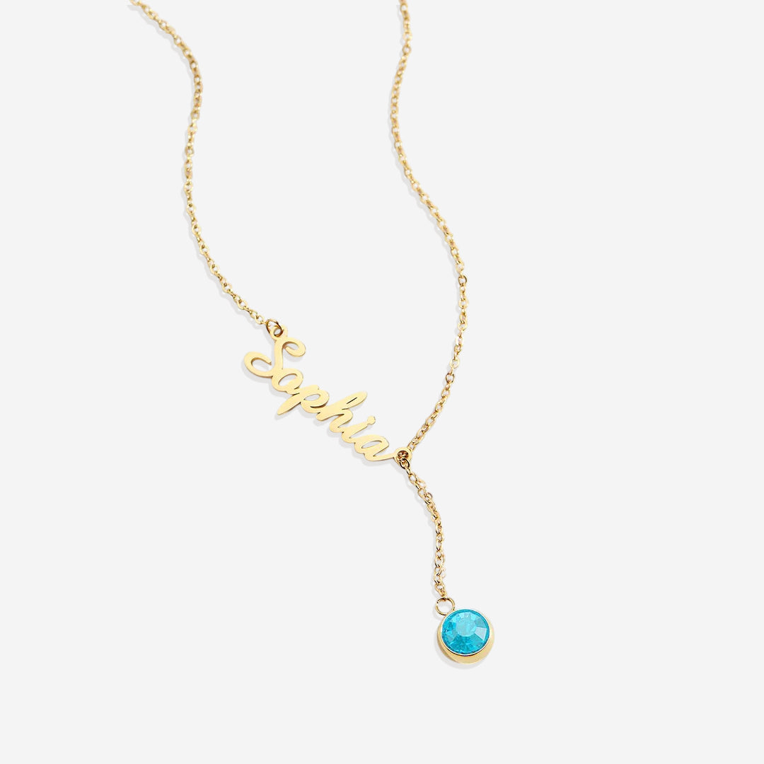 Collier Lariat avec pierre de naissance et nom