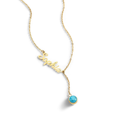 Collier Lariat avec pierre de naissance et nom