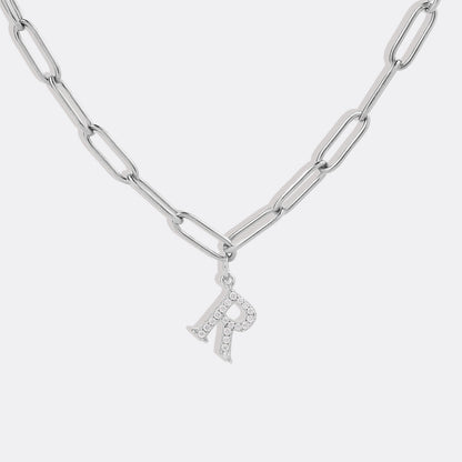 Collier pendentif lettre en diamant avec chaîne trombone