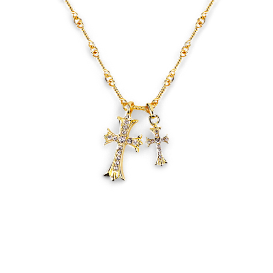 Collier pendentif double croix