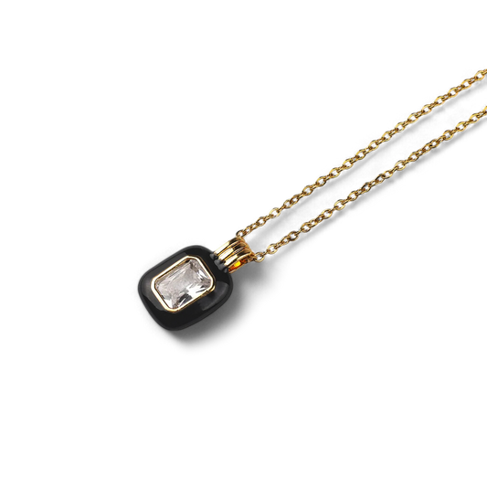 Emerald Cut Gemstone & Enamel Pendant Necklace