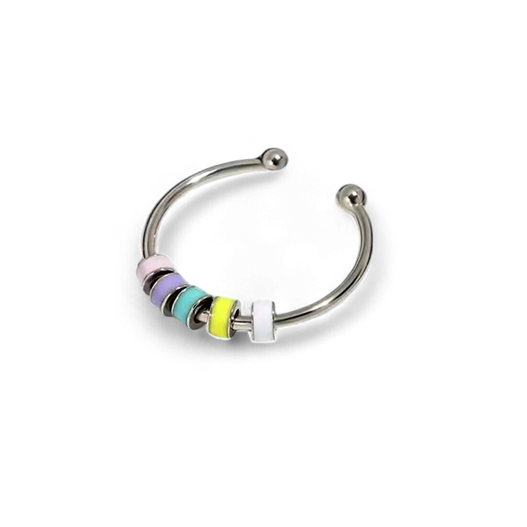 Spinnender Zappelring mit Emaille-Perlen