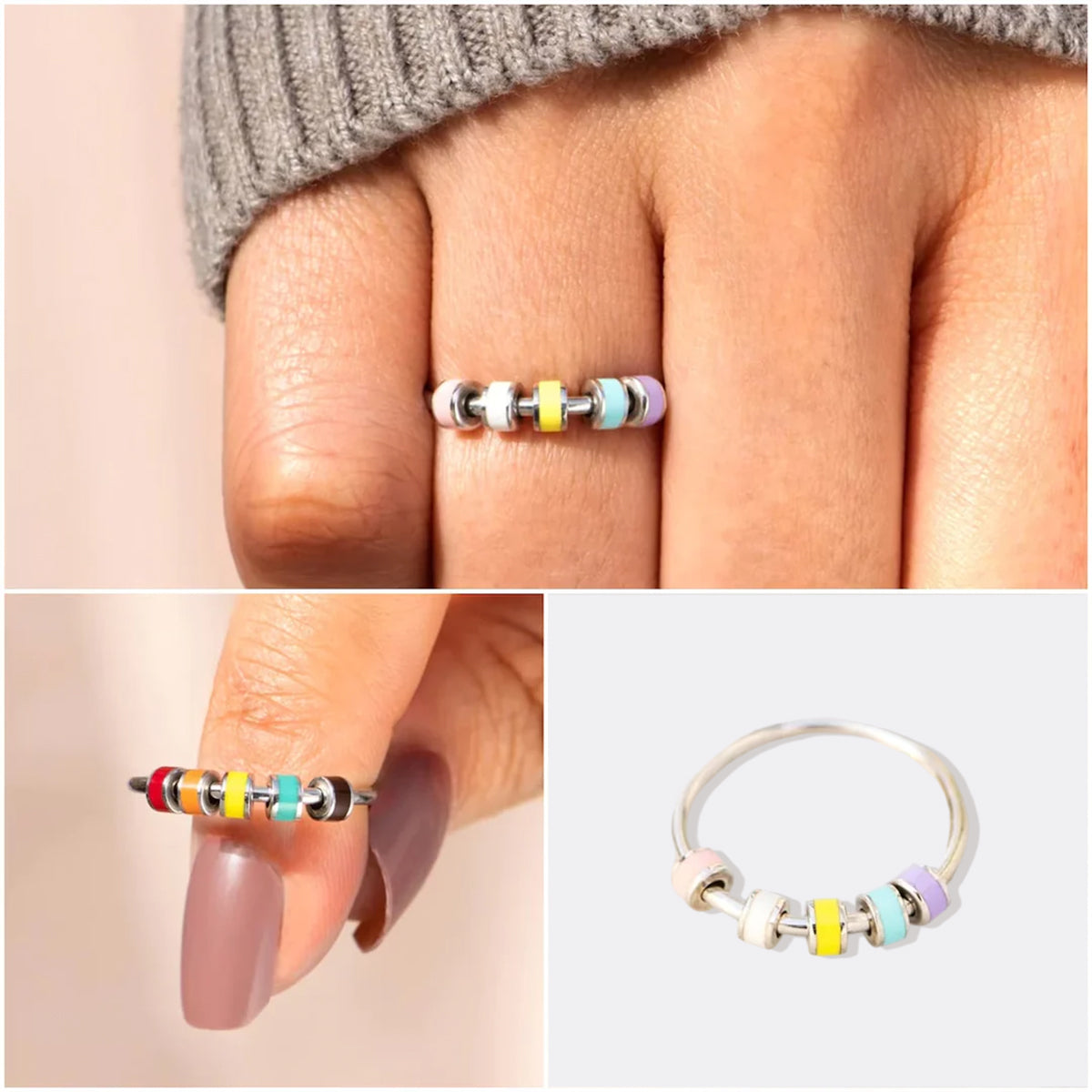 Spinnender Zappelring mit Emaille-Perlen