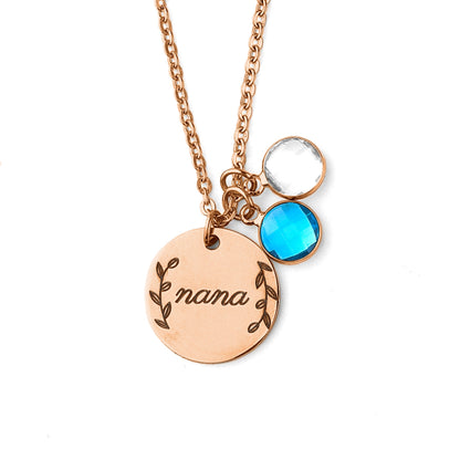 Collier pendentif pierre de naissance gravée avec feuilles