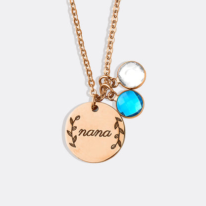 Collier pendentif pierre de naissance gravée avec feuilles