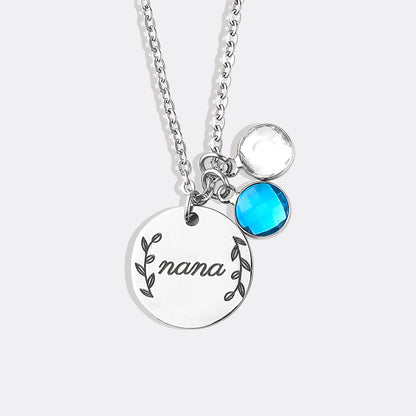 Collier pendentif pierre de naissance gravée avec feuilles