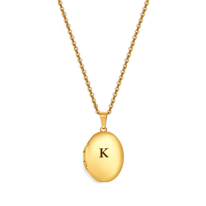 Engraved Oval Photo Locket Necklace