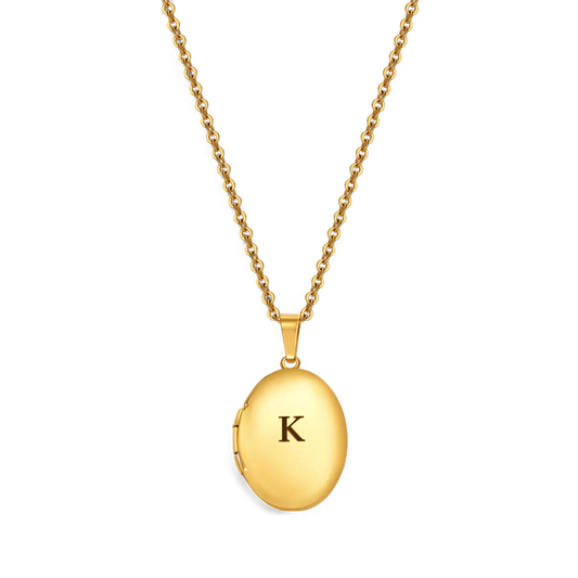 Engraved Oval Photo Locket Necklace
