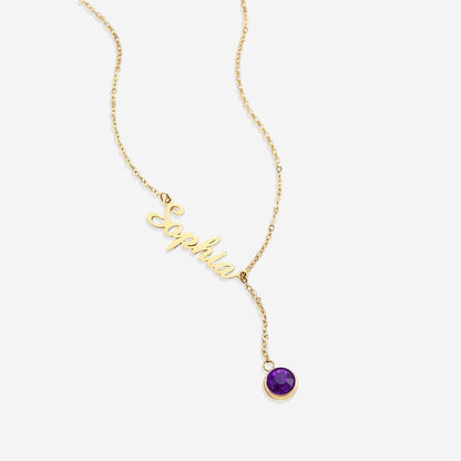 Collier Lariat avec pierre de naissance et nom