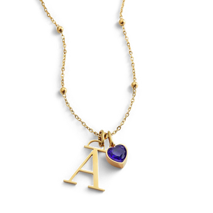 Initial & Birthstone Droplet Necklace